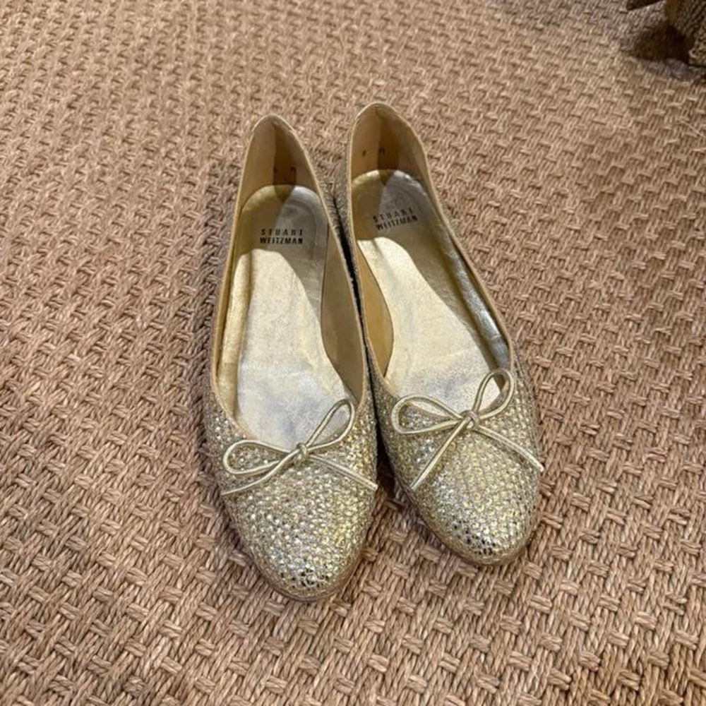 Stuart Weitzman Glittering Gold Ballet Foats